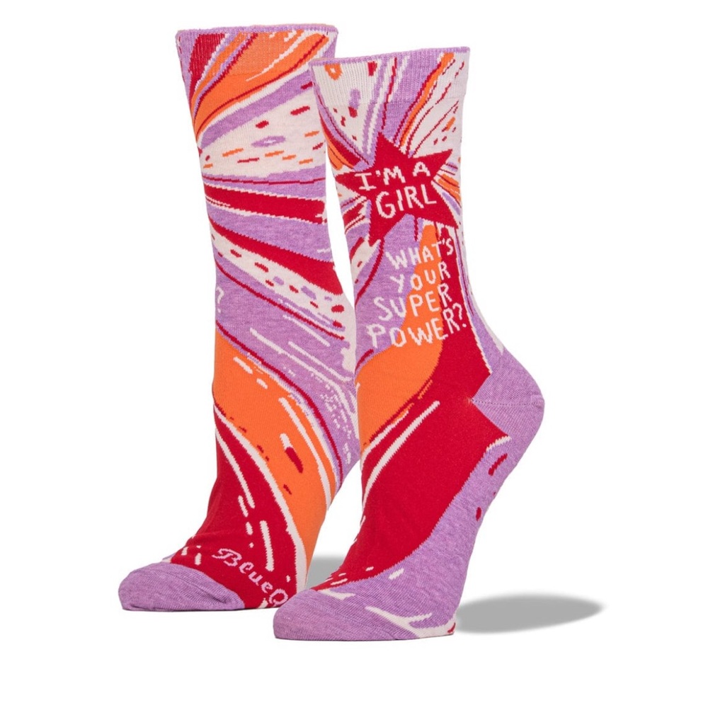 NWT "I'm a Girl. Whats Your Superpower?" Women's Crew Socks - Picture 3 of 6